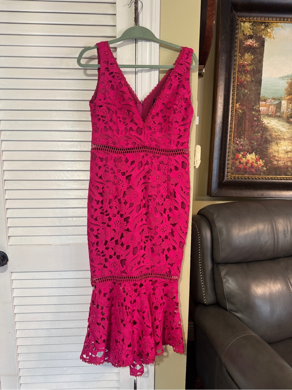NICHOLAS Fuchsia Floral Lace V-Neck Midi Dress
